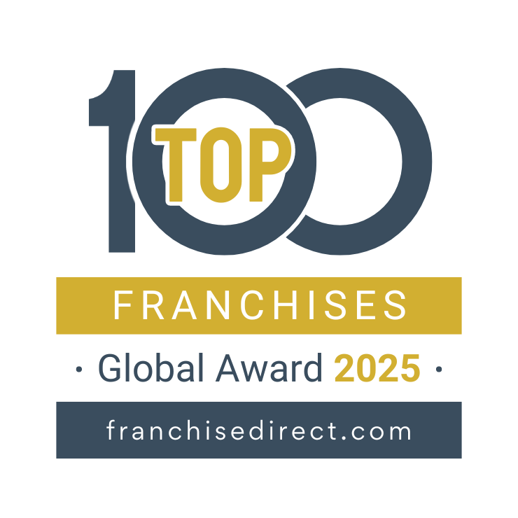 2025 Top 100 Badge Award badge for Fully Promoted, featuring "Top 400 Brands" by Franchise Times, 2024.